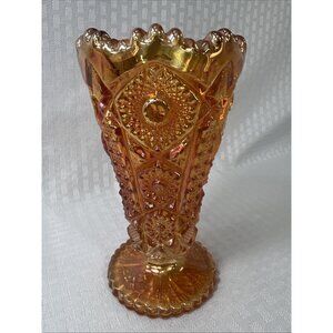 Vintage Imperial Carnival Glass  Vase Hobstar Marigold Iridescent Halloween Fall